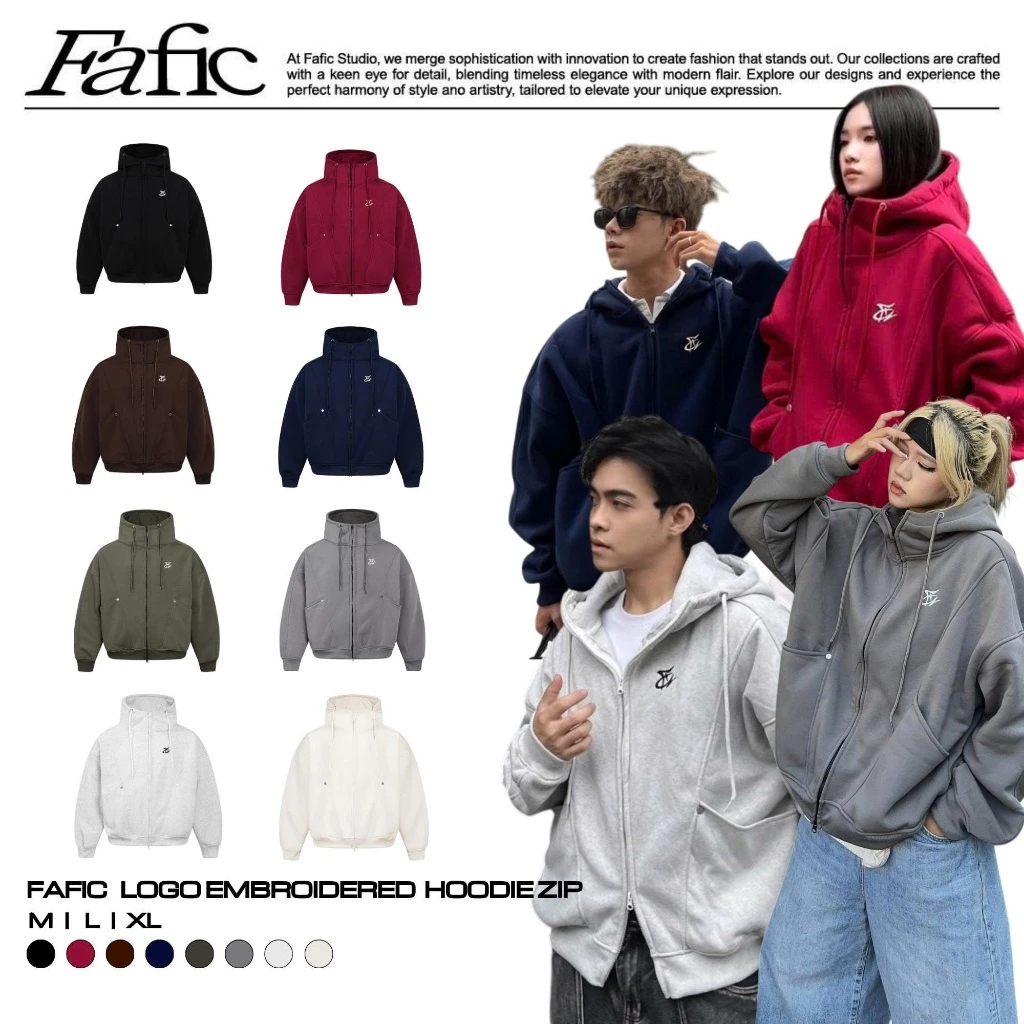 Áo Khoác zip cổ cao Thêu logo Fa hoodie zip nỉ bông 380gsm drom boxy nam nữ unisex