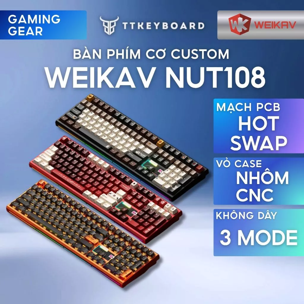 [Hỏa Tốc] Bàn Phím Cơ Nhôm CNC WEIKAV Nut108 3 Mode Ball Catch Pin 10000mAh