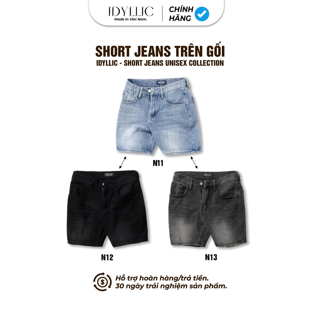 COMBO 2 Quần Short Jean Nam, Nữ, Unisex - Form Rộng Trên Gối, Ống Suông Phong Cách Hàn Quốc IDYLLIC
