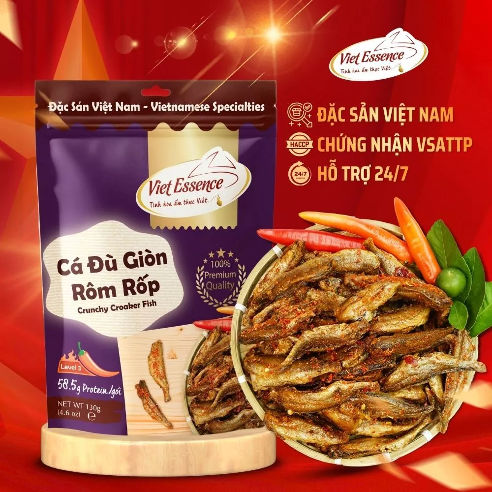 Cá Đù Giòn Tẩm Vị, Giòn Tan Rôm Rốp Siêu Ngon Viet Essence 130gr | TAITHONG BAKERY