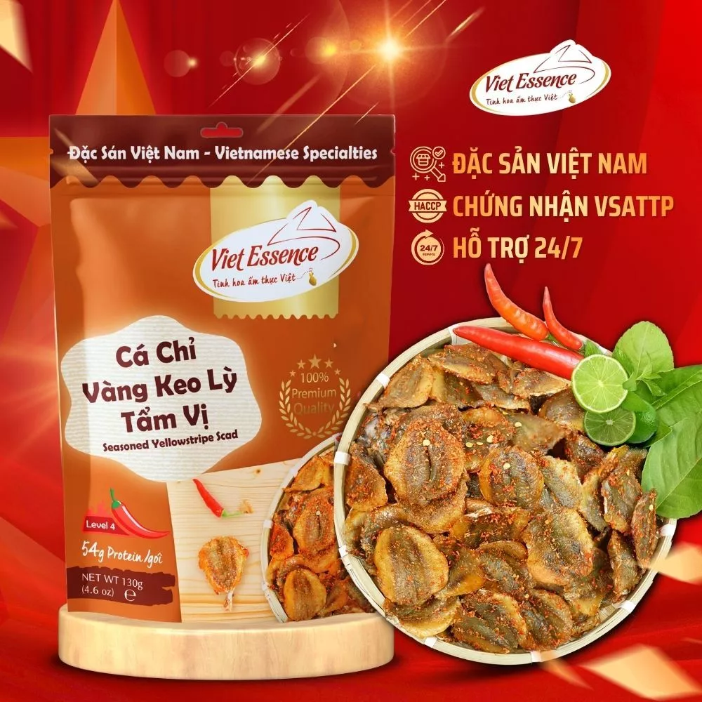 Khô Cá Chỉ Vàng Tẩm Vị Thơm Ngon, Vị Ngọt dịu, Cay Nhẹ Viet Essence 130gr | TAITHONG BAKERY