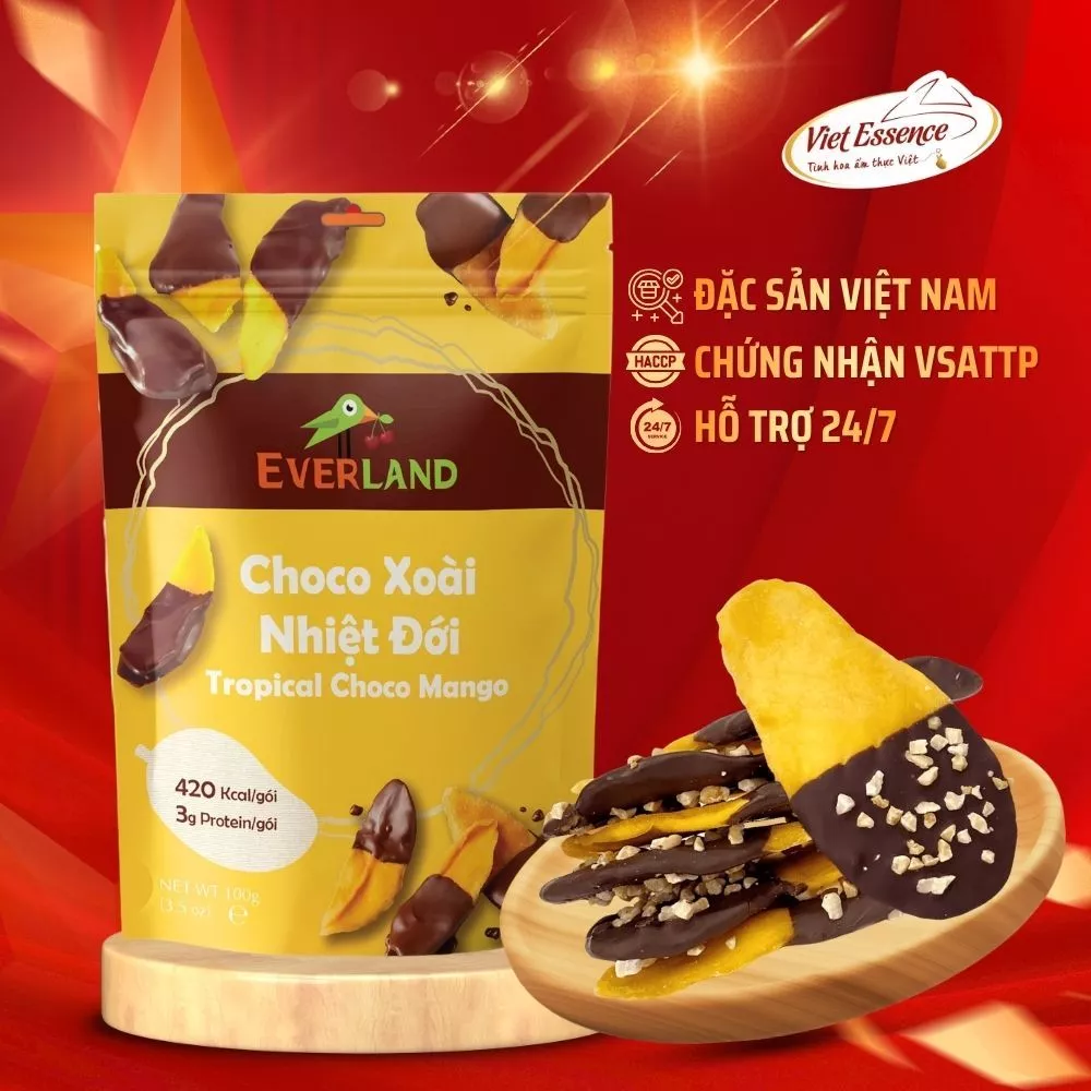Choco Xoài Nhiệt Đới Everland - Xoài Sấy Dẻo Nhúng Socola Phủ Hạnh Nhân (100gr)