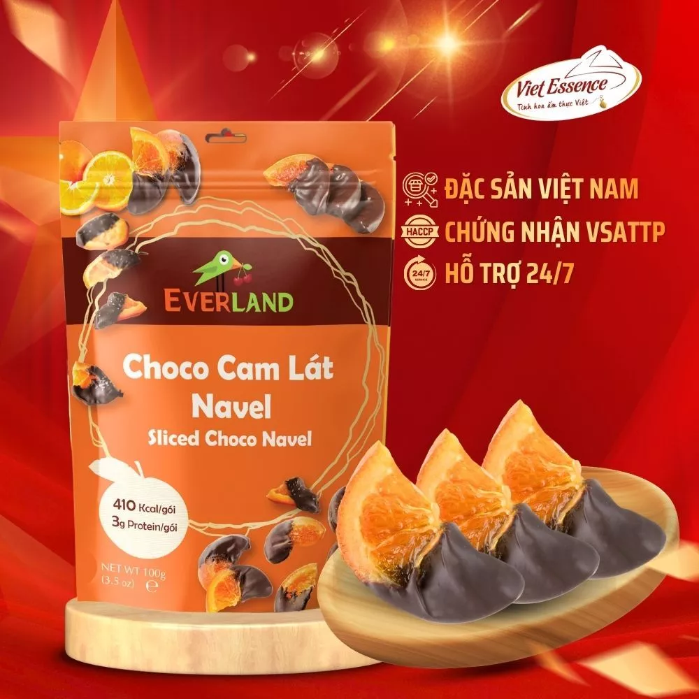 Cam Sấy Dẻo Nhúng Socola, Cam Lát Choco Navel Everland 100gr  | TAITHONG BAKERY