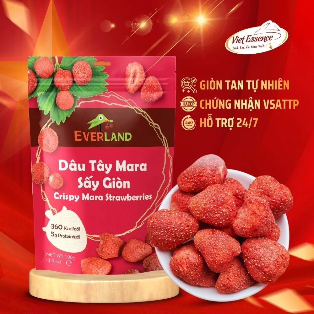 Dâu Tây Sấy Giòn, Dâu Tây Sấy Thăng Hoa Giòn Tan, Vị Ngọt Nhẹ 100gr | TAITHONG BAKERY