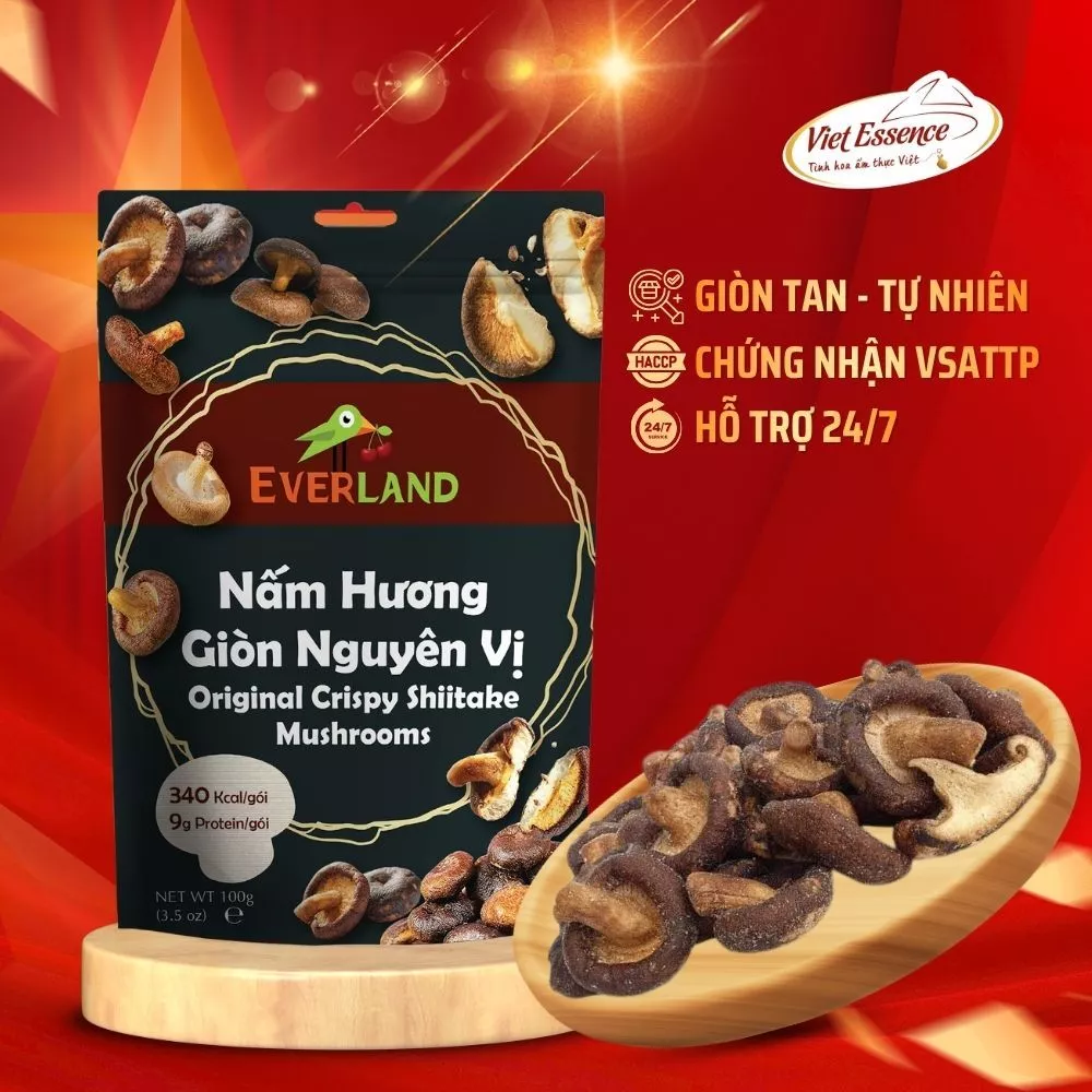 Nấm Hương Giòn Nguyên Vị Ăn Vặt Văn Phòng, Nấm Hương Shiitake Sấy Giòn 100gr | TAITHONG BAKERY