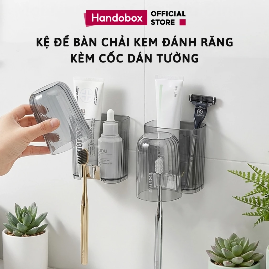 Kệ Để Bàn Chải Kem Đánh Răng Kèm Cốc Dán Tường Acrylic Handobox Giá Để Đồ Nhà Tắm Đồ Vệ Sinh Cá Nhân