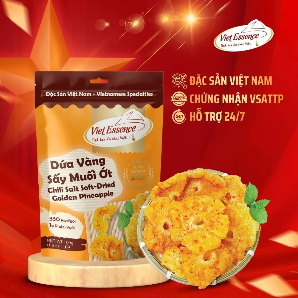 Dứa Vàng Sấy Muối Ớt Viet Essence - Thơm Sấy Dẻo Muối Ớt (100gr)