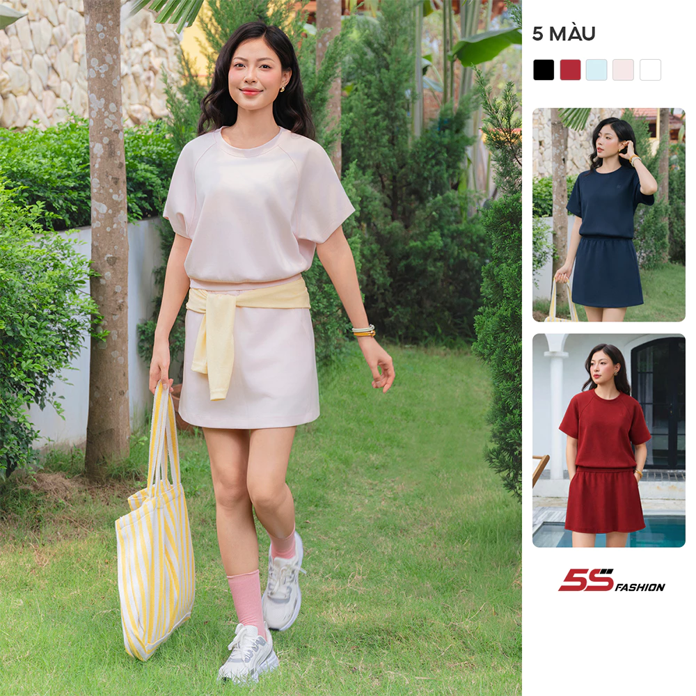 Set Bộ Thun Nữ Phối Chân Váy SPORTY CHIC 5S FASHION Vải Cotton Mát, Thời Thượng WBTS26003