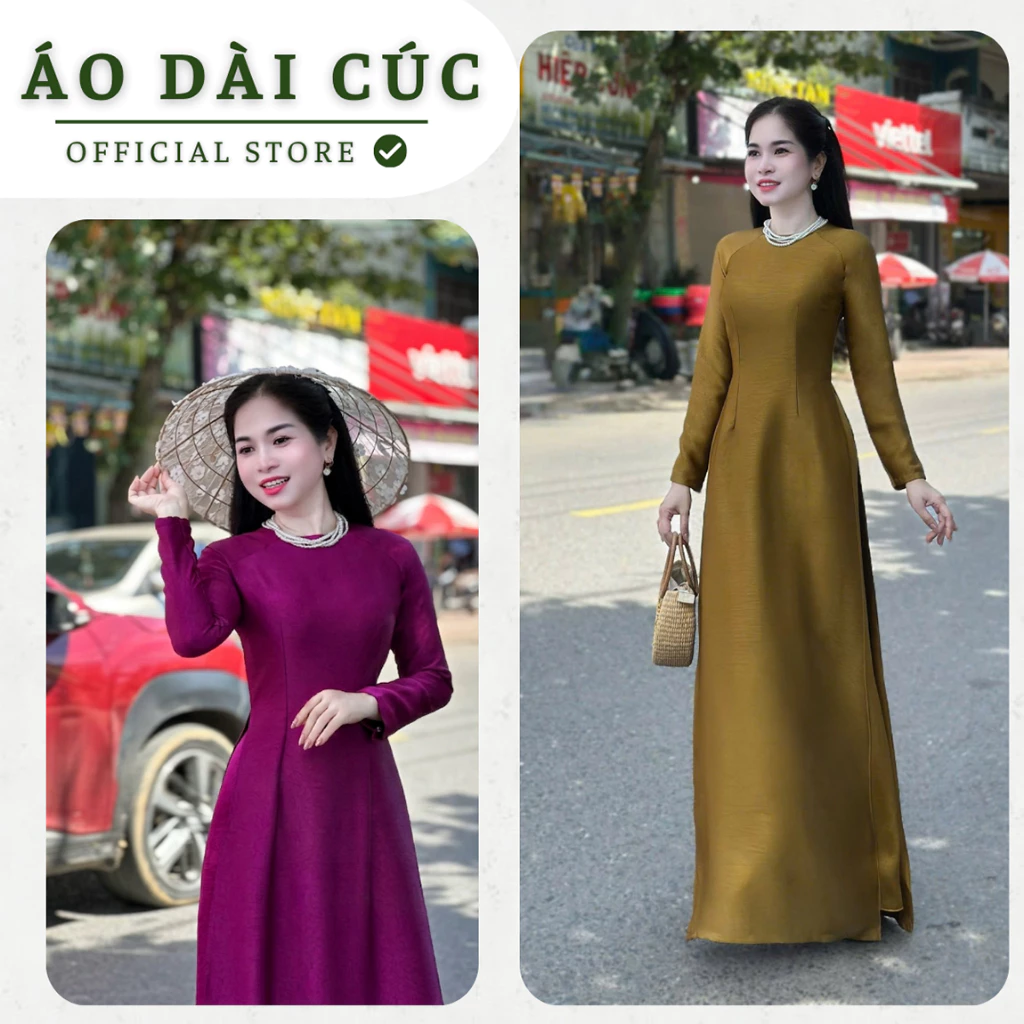 Áo dài truyền thống lụa HÀ LAN , dáng cổ tròn , chất liệu mềm mượt, không nhăn -  ÁO DÀI CÚC