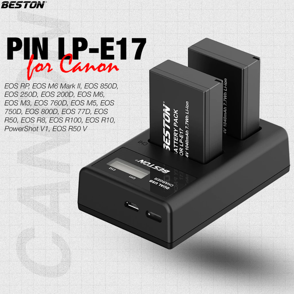 Combo sạc kèm pin Beston LP-E17 dùng thay thể cho pin Canon 77D 750D 760D 800D 8000D 200D M3 M5 M6, EOS RP