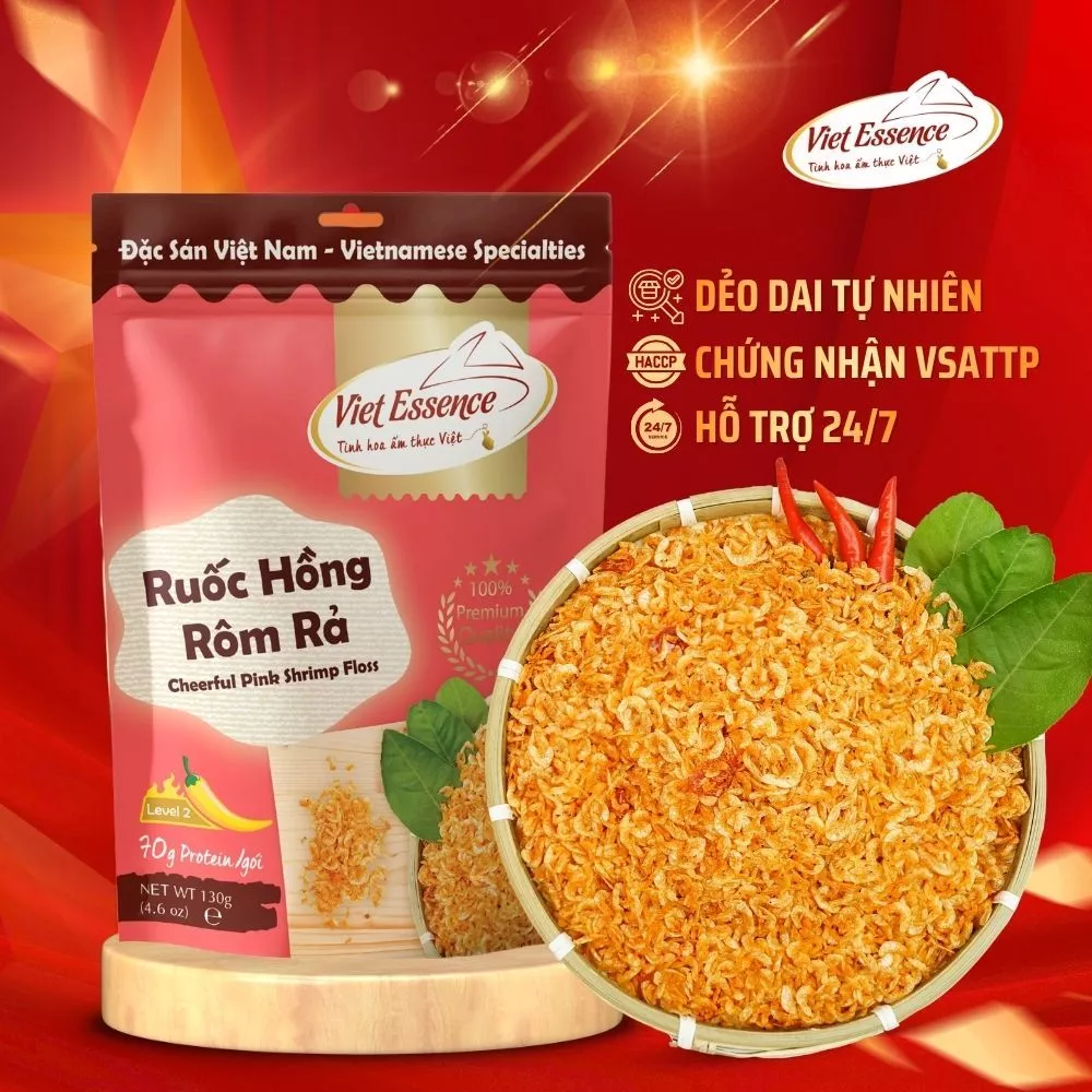 Ruốc Hồng Rôm Rả Viet Essence - Ruốc Khô Sấy Thơm Ngọt (130gr)