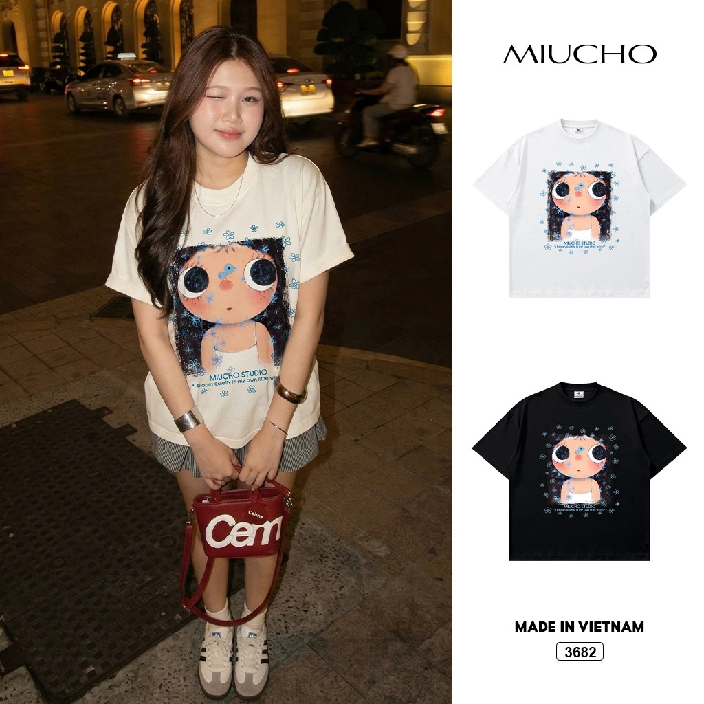 Áo thun boxy nữ hoạt hình đáng yêu Miucho 3682