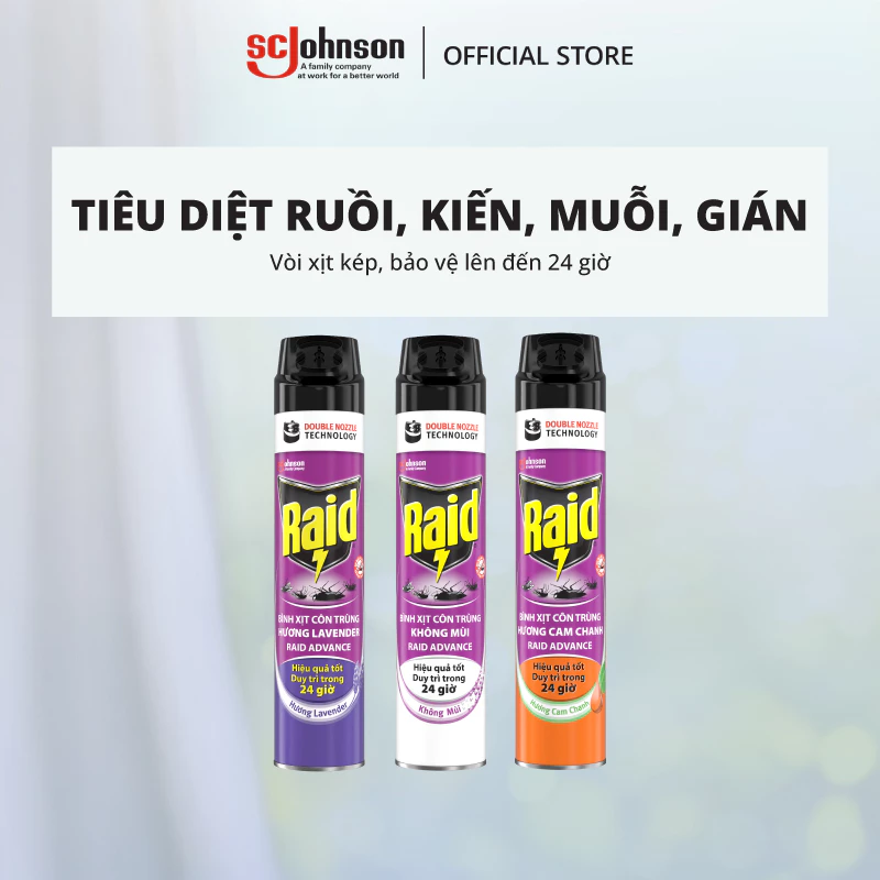 RAID Combo 6 Xịt Côn Trùng Hiệu Quả Tốt Duy Trì Trong 24h 520ml x6