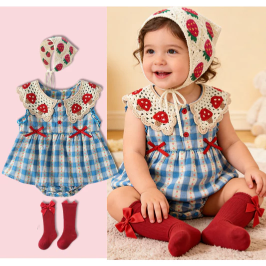 3pcs bé gái ngọt ngào và dễ thương nấm bông váy lưới xanh phong cách công chúa thanh lịch onesie 0-24M