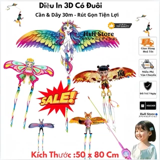 Diều cần câu, Diều TUNG SAHUR In 3D họa tiết hoạt hình dễ thương 50cmx80cm kèm cần câu và dây 30 mét