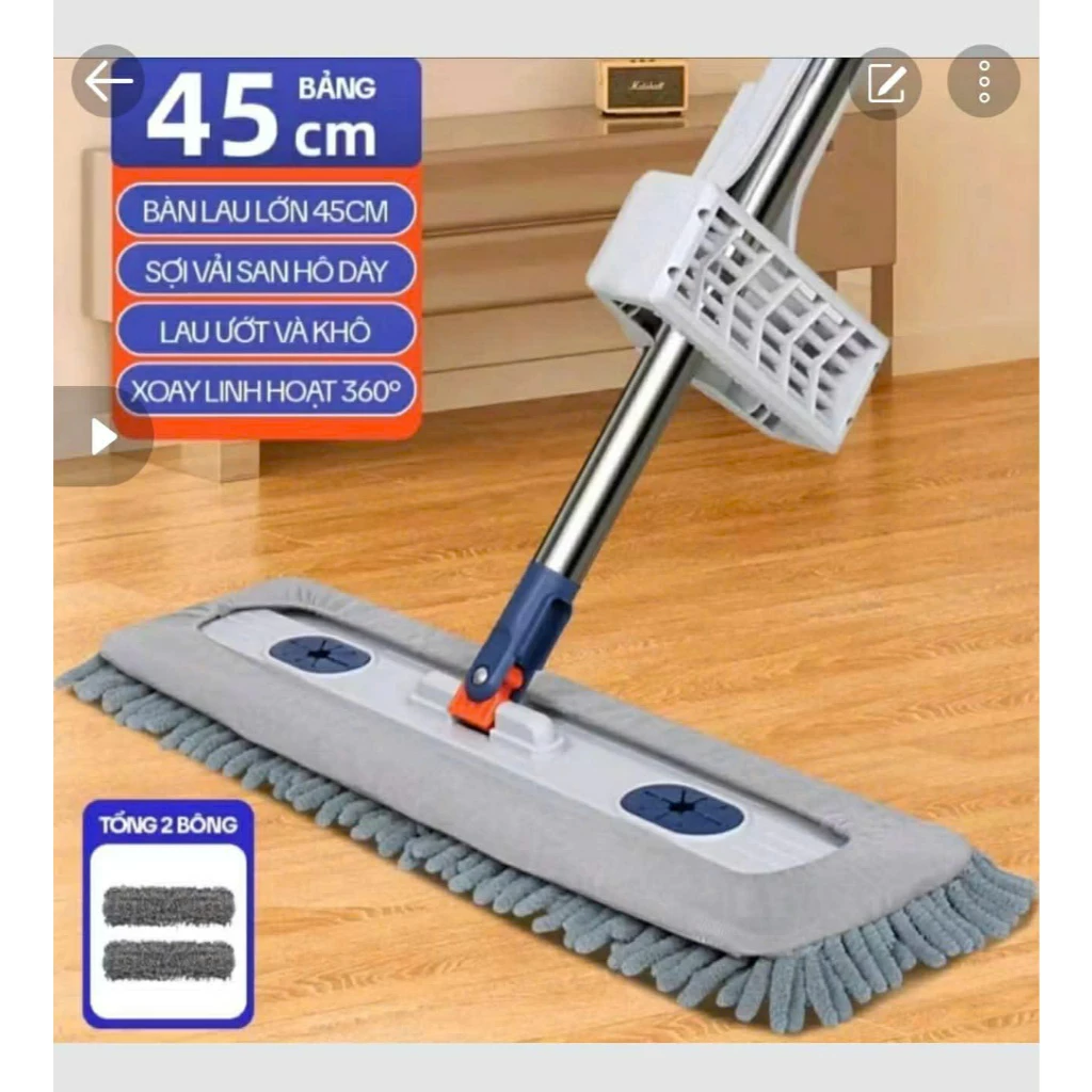 Cây Lau Nhà Tự Vắt SUMI 45cm,Chổi Lau Nhà Thông Minh Xoay 360 độ, Chổi Lau Nhà San Hô