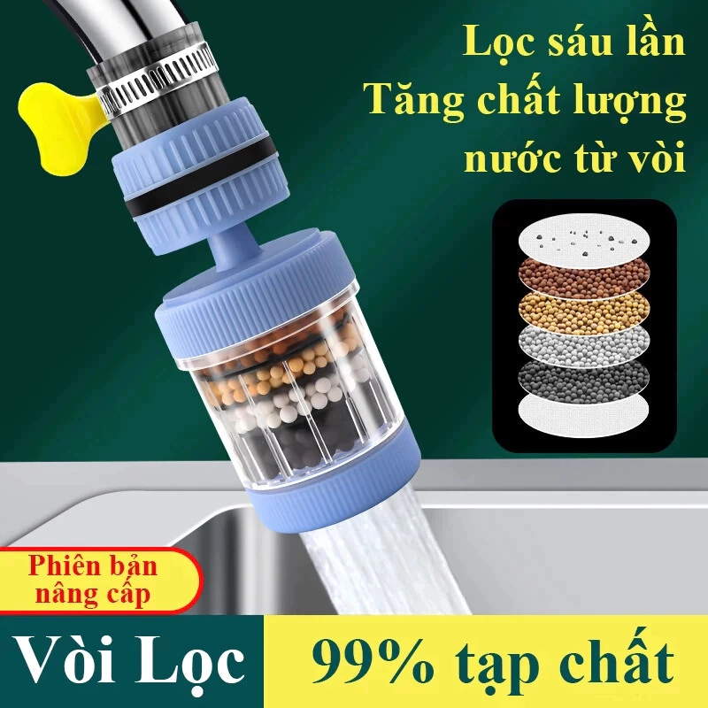 Xoay 360 Độ Vòi Lọc Nước 6 Tầng Than Hoạt Tính Hỗ Trợ Lọc Nước Trực Tiếp Tại Vòi