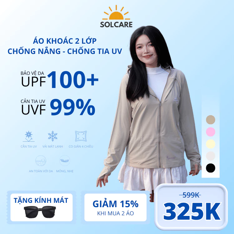 [2 Lớp] Áo Khoác Su Lạnh 5D Cao Cấp – Chống Tia UV UPF100+ | Màu Pastel Mát Mẻ, Co Giãn, Thoáng Khí Tặng Kính