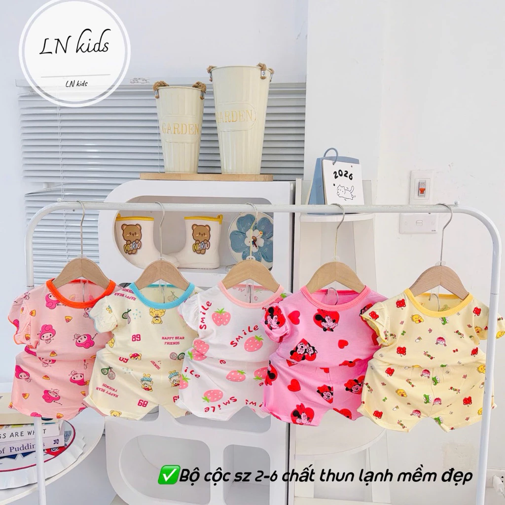 (Bé 5-15kg) Bộ ngắn tay in họa tiết Thun Lạnh phối nút dễ thương cho bé trai, bé gái