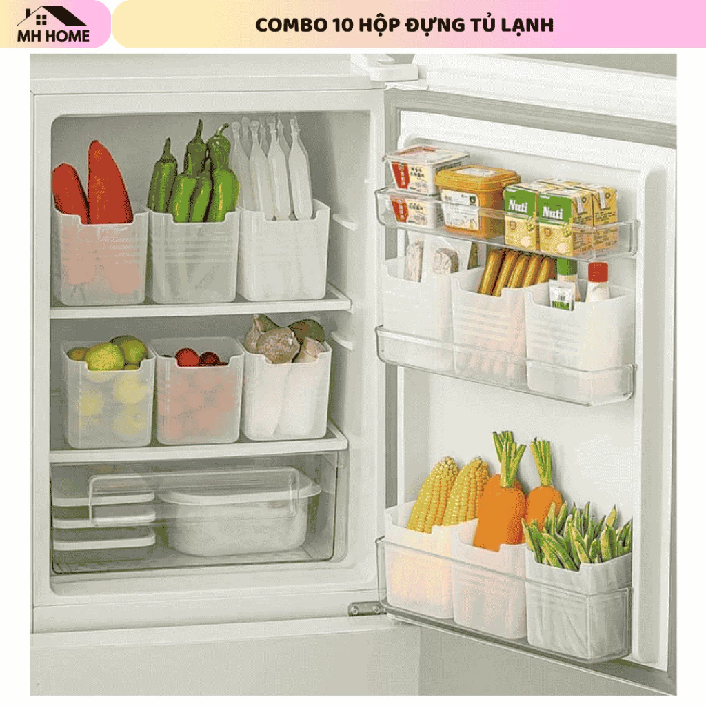 Combo 10 Hộp Nhựa Đựng Thực Phẩm Tủ Lạnh Đa Năng Đựng Rau Củ Đồ Ăn Gắn Cánh Tủ Gọn Gàng