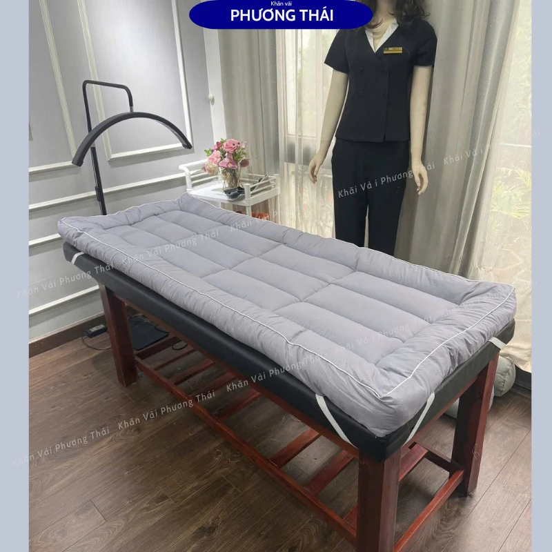 Đệm topper trải giường spa êm ái, tấm trải giường spa bông ép cao cấp