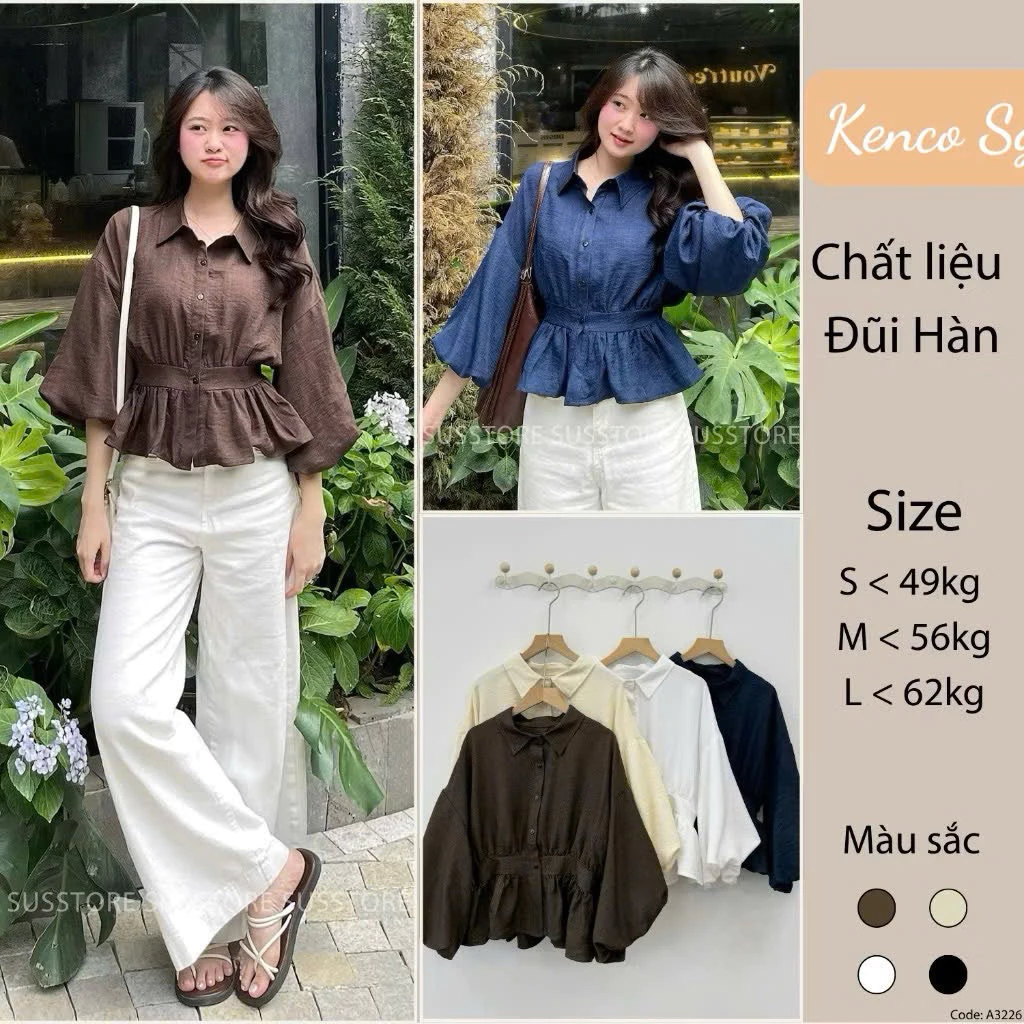 Áo Sơ Mi Bo Eo Lưng Dài Tay Chun Bồng Cúc Dọc Đũi Hàn Thời Trang Nữ Siêu Xinh MA4226
