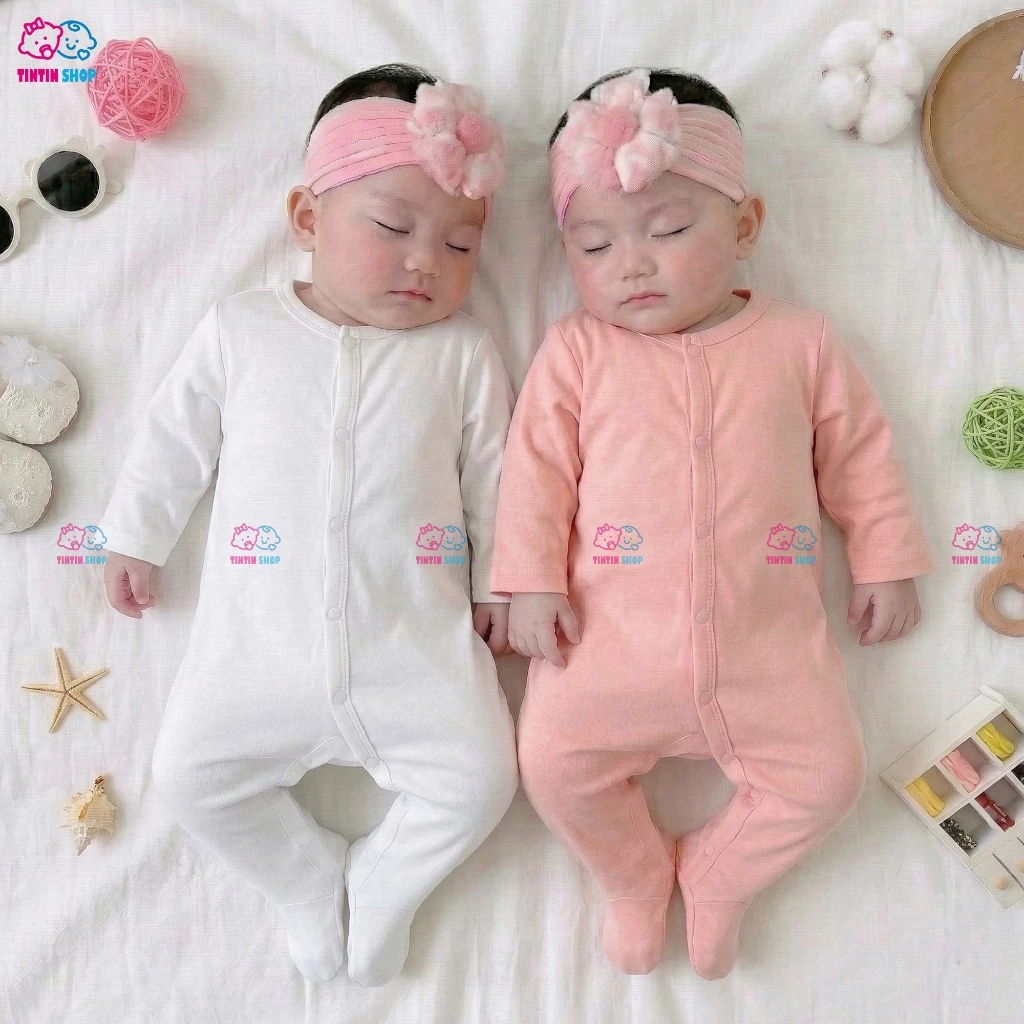 Bodysuit liền tất cho bé sơ sinh Body dài tay thun cotton Quảng Châu cho bé trai bé gái SLT41