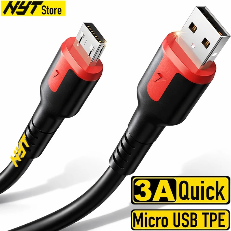 Dây Cáp Sạc Micro USB 0.25-2M Silicon Dẻo Black Red Sạc Nhanh Quick Charge 3.0 3A NYT