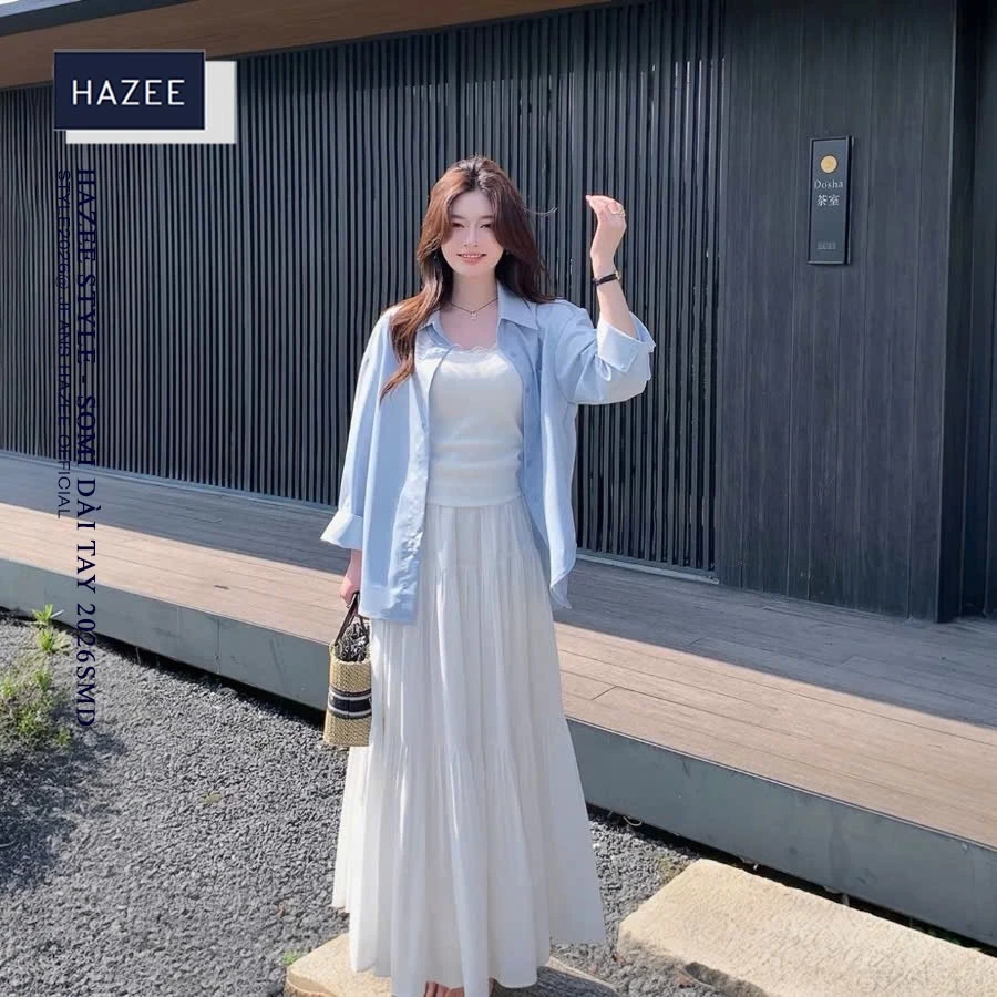 Áo Sơmi hoa cúc HAZEE form rộng vải lụa mềm mịn Unisex, Áo sơ mi nữ dài tay form chuẩn Hàn Quốc