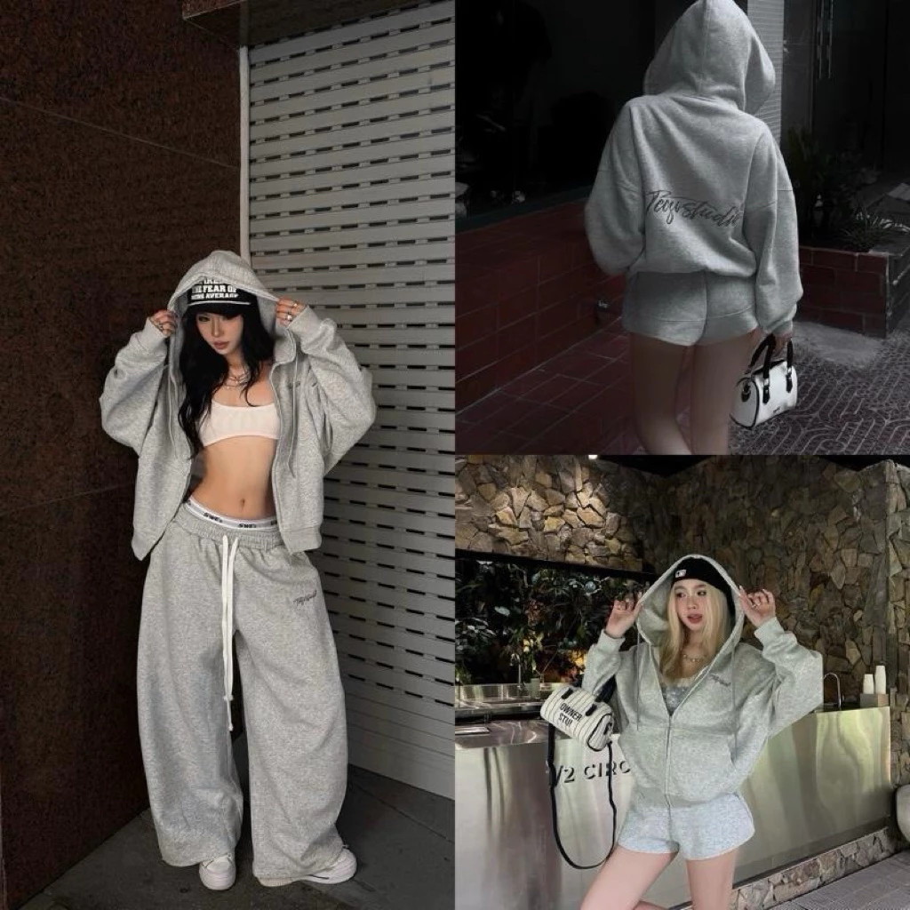 Set thêu nam nữ TeezoStudio áo khoác nỉ ép 2 da và quần dài ống rộng,quần short nỉ ép 2 da Teezo.Club form boxy unisex