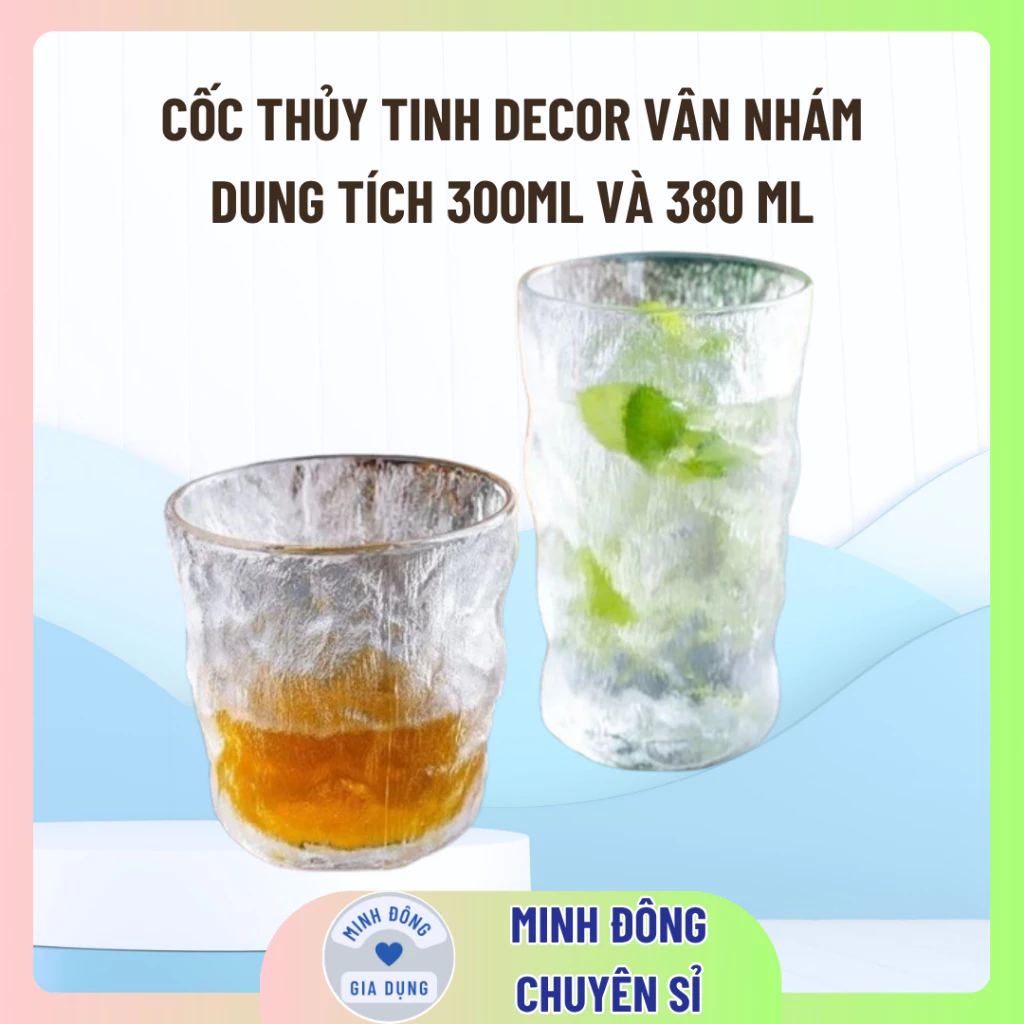 Cốc thủy tinh decor vân nhám cốc rượu whisky sông băng nhiều màu sắc dung tích 300ml và 380 ml