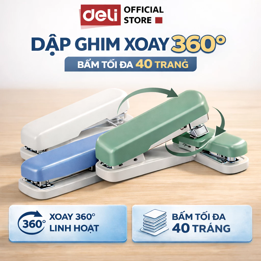 Dập Ghim Xoay Chiều Deli Ghim Bấm 40 Trang Cao Cấp Học Sinh Văn Phòng Sử Dụng Ghim 24/6 26/6