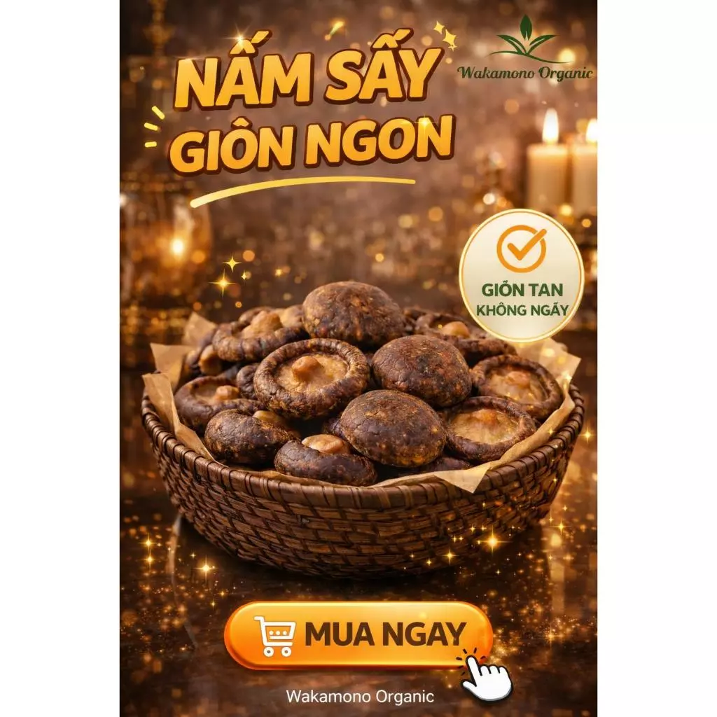 Nấm hương sấy giòn Wakamono Organic 55g/gói, Không dầu, snack ăn vặt healthy