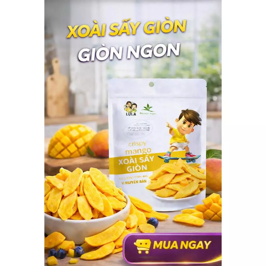 Live Xoài sấy giòn Wakamono Organic (40gam/gói) công nghệ sấy thăng hoa, sấy từ hoa xoài tươi