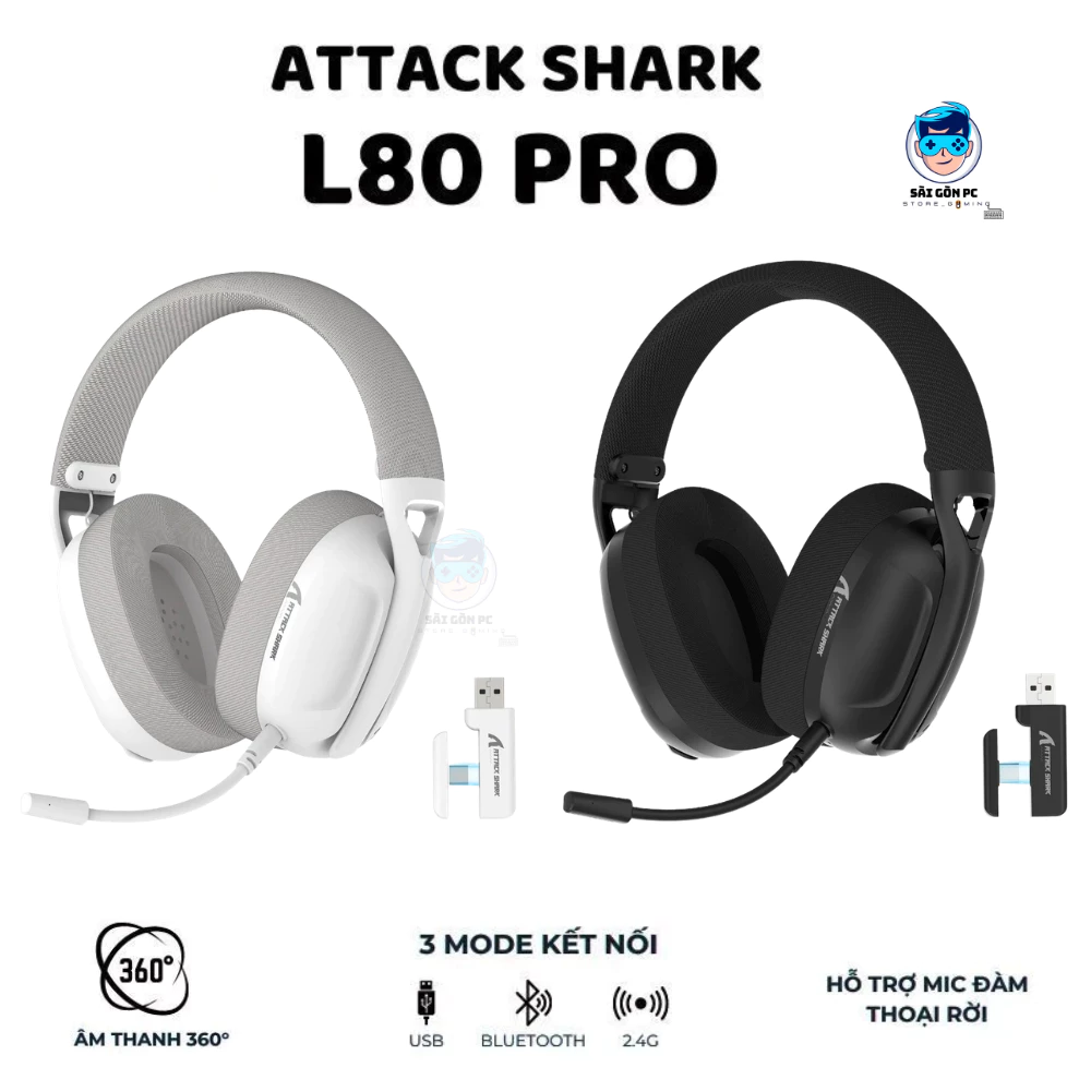 Tai nghe Gaming Attack Shark L80 Pro - 3 mode kết nối- Âm thanh 360 độ- Hỗ trợ Micro đàm thoại - Độ trễ 2ms