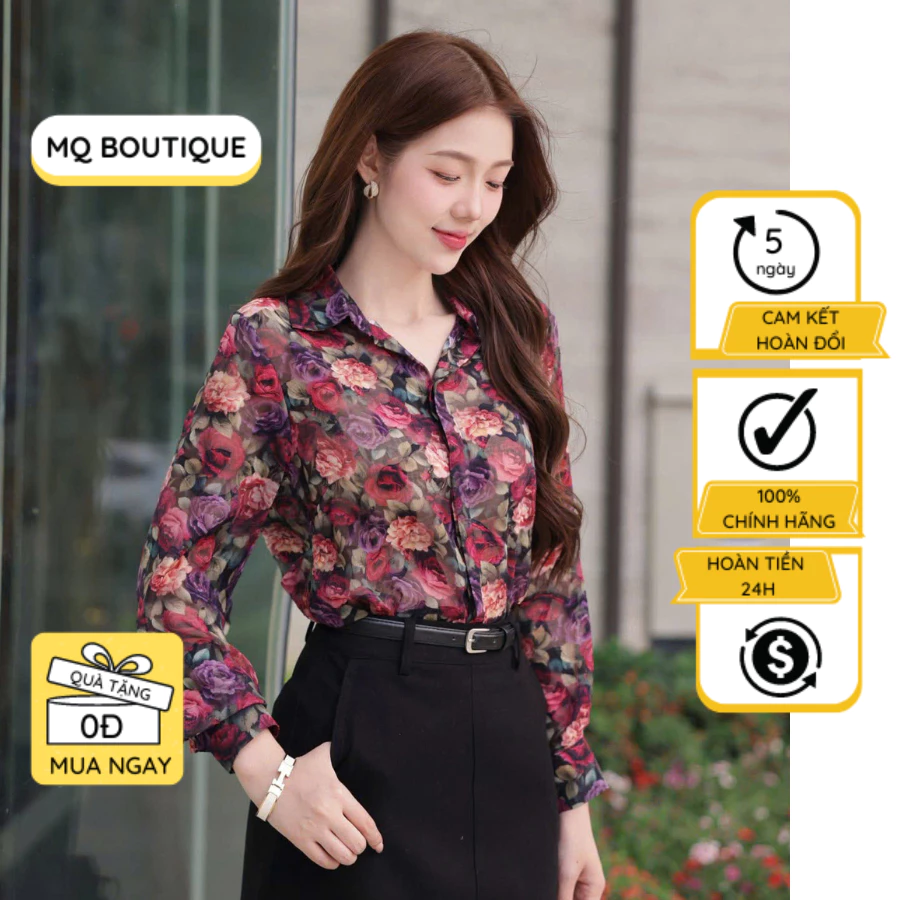 Áo sơ mi Tơ hàn hoa hồng pháp dài tay lụa cao cấp công sở họa tiết hoa hồng tím nhỏ pháp nhẹ nhàng thanh lịch