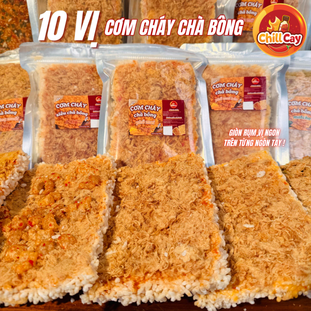 Cơm Cháy Chà Bông Matcha CHILLCAY Cơm Cháy Siêu Chà Bông Phô Mai-Trứng Muối-Mắm Hành-Tóp Mỡ-Matcha Đồ Ăn Vặt Snack Ngon