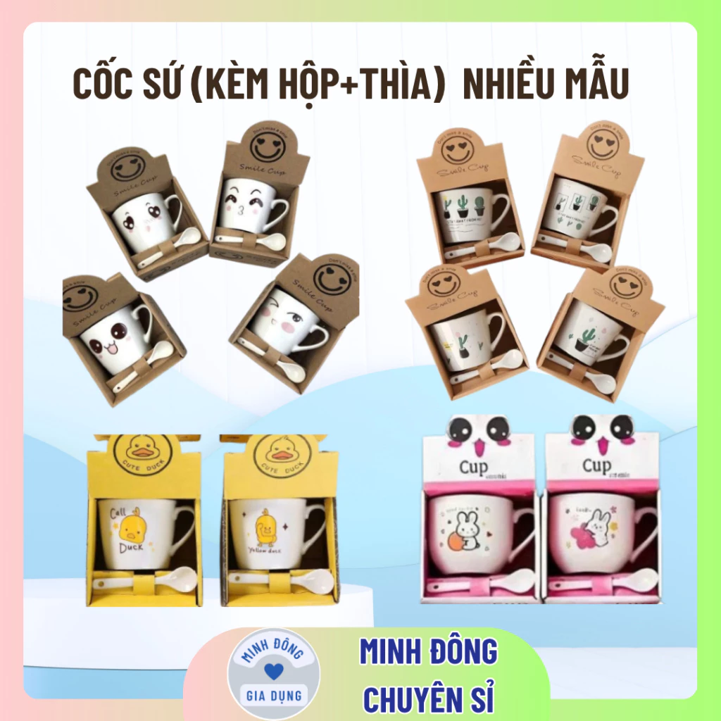 Cốc trà , cà phê gốm sứ ly sứ (Kèm hộp+thìa)  NHIỀU MẪU đa dạng KÈM THÌA pha trà pha cafe