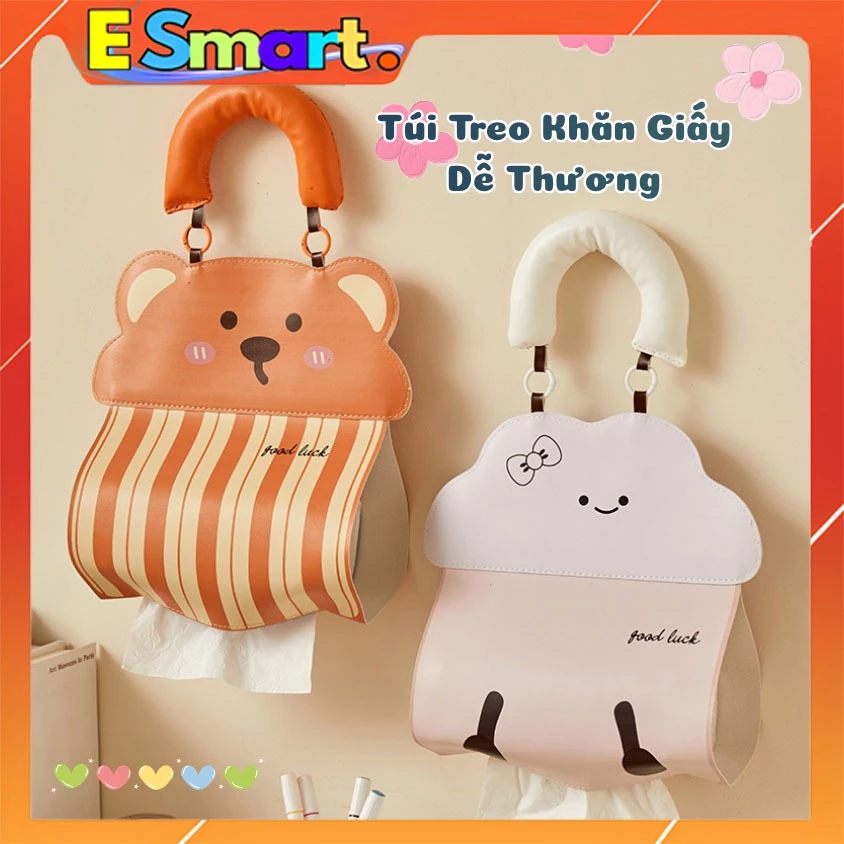 Túi Treo Khăn Giấy Rút Hình Gấu, Ngôi Nhà, Trái Cây Đáng Yêu - Hộp Đựng Giấy Decor Phòng Bếp Chất Liệu Da PU Chống Thấm