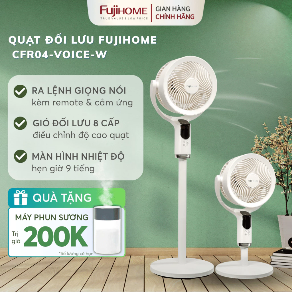 Quạt tuần hoàn Nhập Khẩu FUJIHOME CFR04-VOICE, quạt điều khiển giọng nói thông minh đa chiều