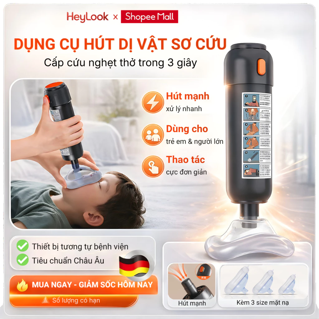 Dụng Cụ Hút Dị Vật Cứu Nghẹn Nhanh Cho Trẻ Em & Người Lớn, An Toàn Tại Nhà