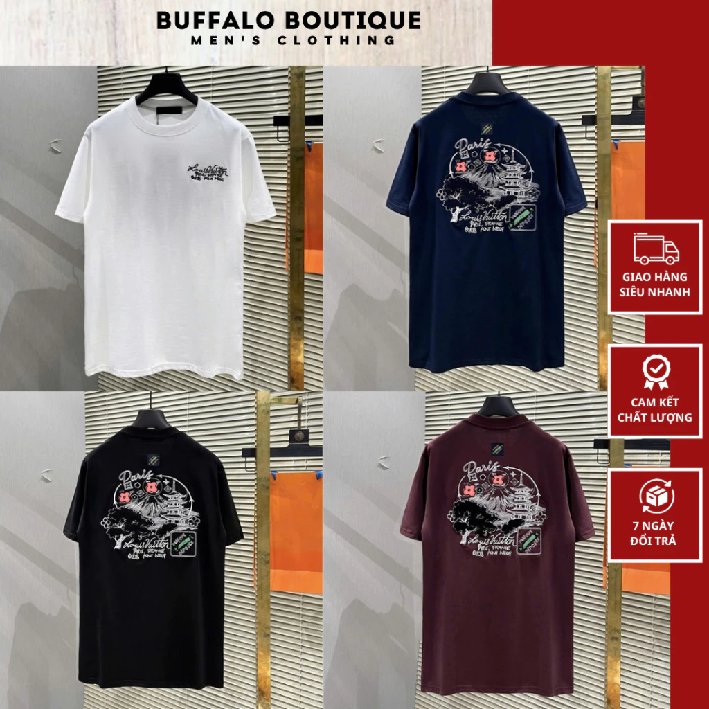 Áo Phông Nam Chất Cotton Siêu Đẹp - Áo Thun Nam Nữ Họa Tiết Thêu Hình Ngôi Chùa Sau Áo Cao Cấp