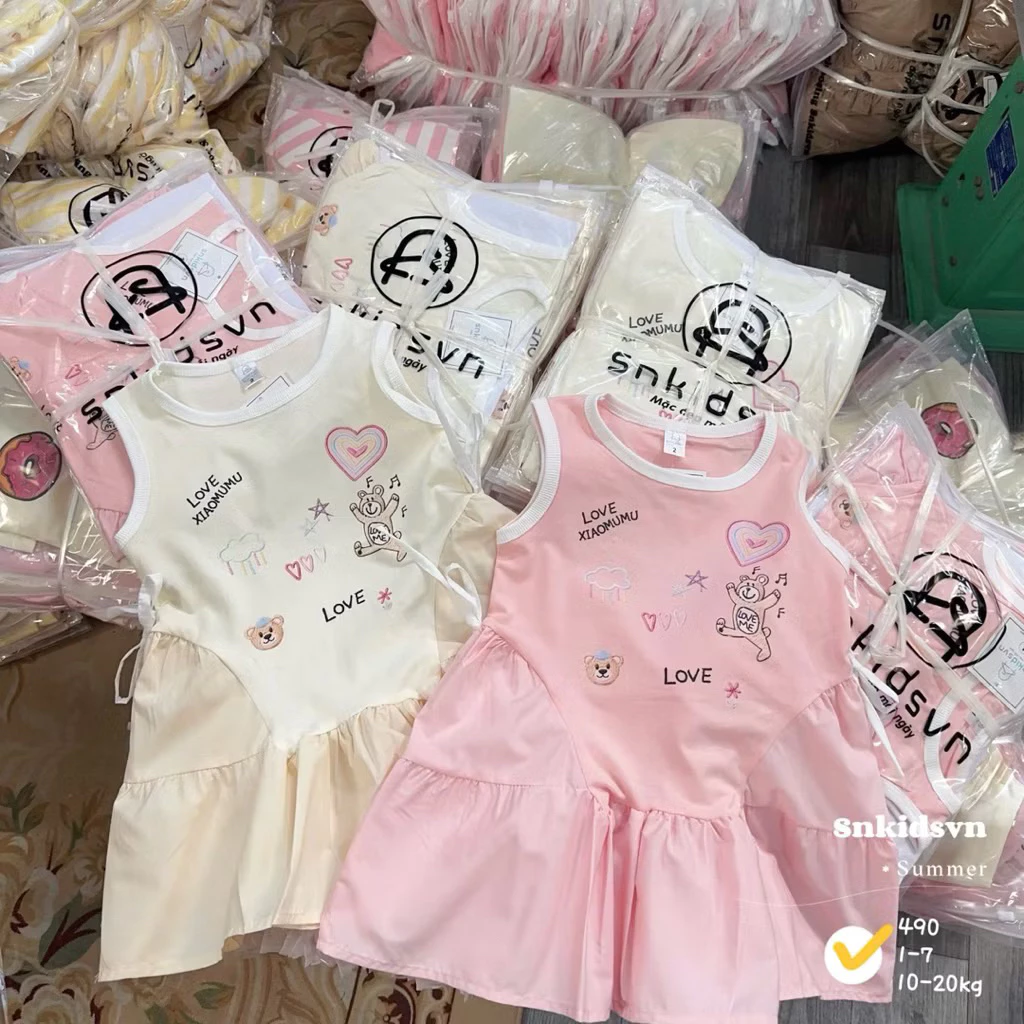(Mới về ) G23 Váy cotton sát nách phối chân đuôi cá thô mềm xinh xắn cho bé gái diện đi học , đi chơi (8-22kg)