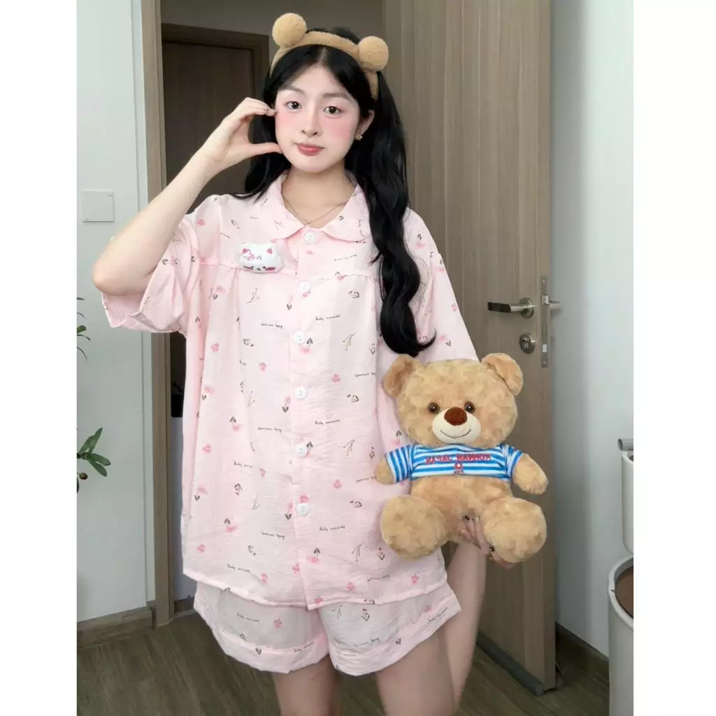 Kozoda Bộ Ngủ Nữ Chất Đũi Vân Mây Họa Tiết Dáng Ngắn Form Rộng Nhiều Màu Cute Mặc Ở Nhà Đi Chơi Hàn Quốc Kozoda BN20A