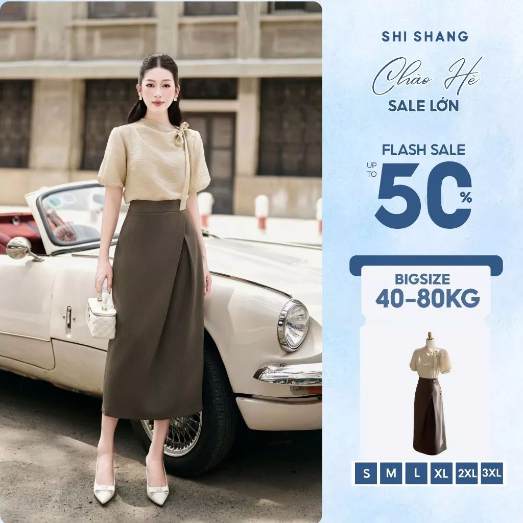 [𝐌𝐨̛̉ 𝐁𝐚́𝐧] Set Áo Buộc Nơ Cổ Mix Chân Váy A Dáng Công Sở Có Bigsize Cao Cấp By Shi Shang - SH001