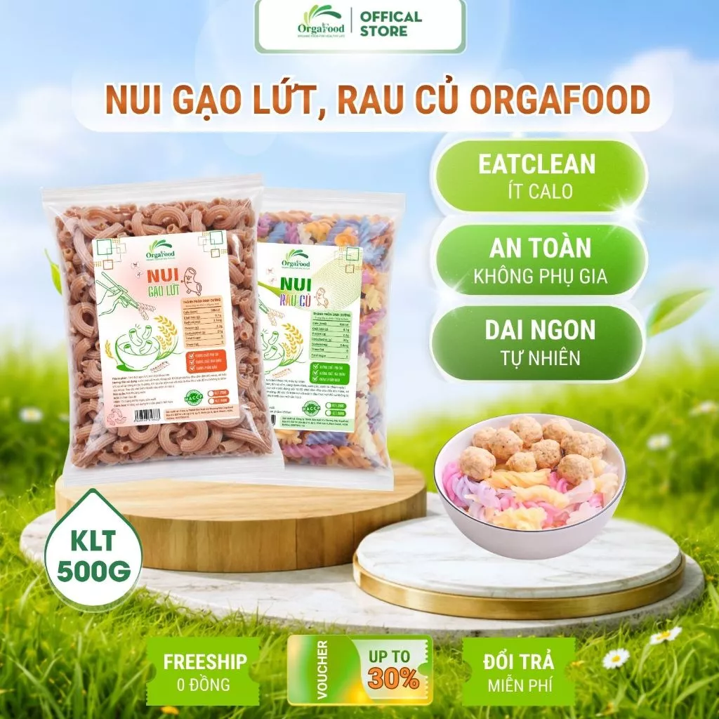 Nui gạo lứt / rau củ Orgafood cao cấp 500g EAT CLEAN healthy thức ăn cho người ăn kiêng