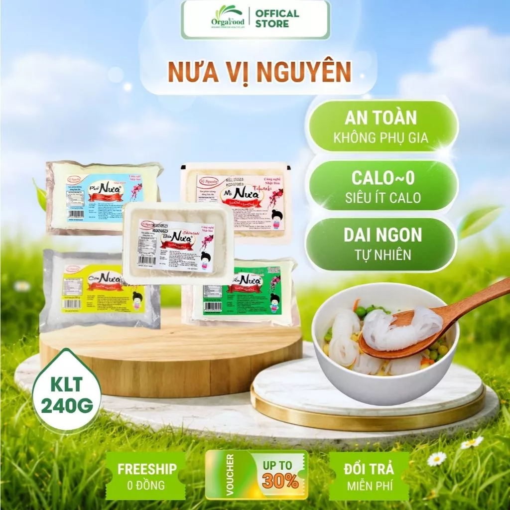 Bún nưa, Cơm,  Mì, Phở, Miến Nưa 240g Vị Nguyên Orgafood Ít Calo, Ănn Kiêng, Keto, Healthy, Dai Ngon