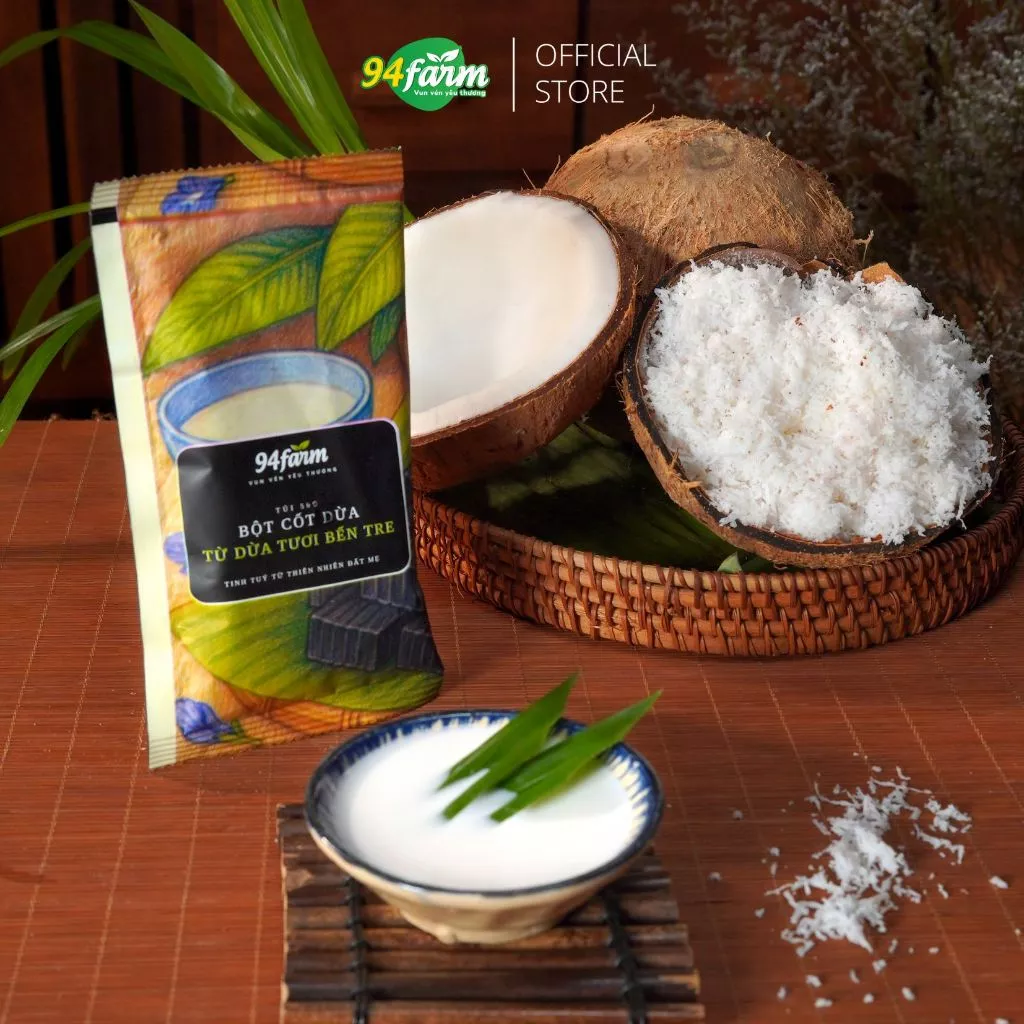 [Túi 50g] Bột Cốt Dừa 94farm Từ Dừa Tươi Bến Tre Nguyên liệu nấu chè, râu câu, sinh tố, trà sữa, cà ry