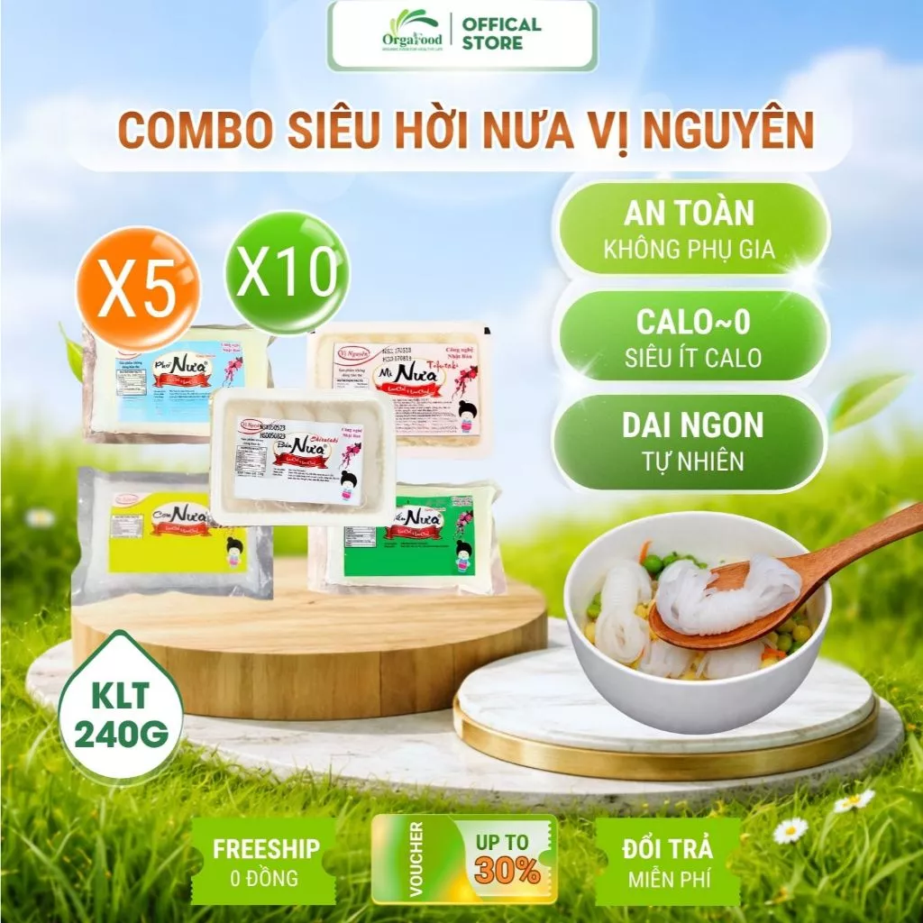 [COMBO] Bún nưa, Cơm,  Mì, Phở, Miến Nưa 240g Vị Nguyên Ít Calo, Ănn Kiêng, Keto, Healthy, Dai Ngon