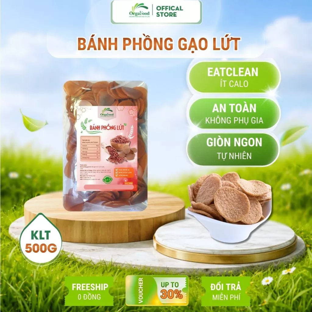 Bánh phồng gạo lứt Orgafood ăn eatclean, ăn chay, thực dưỡng, healthy